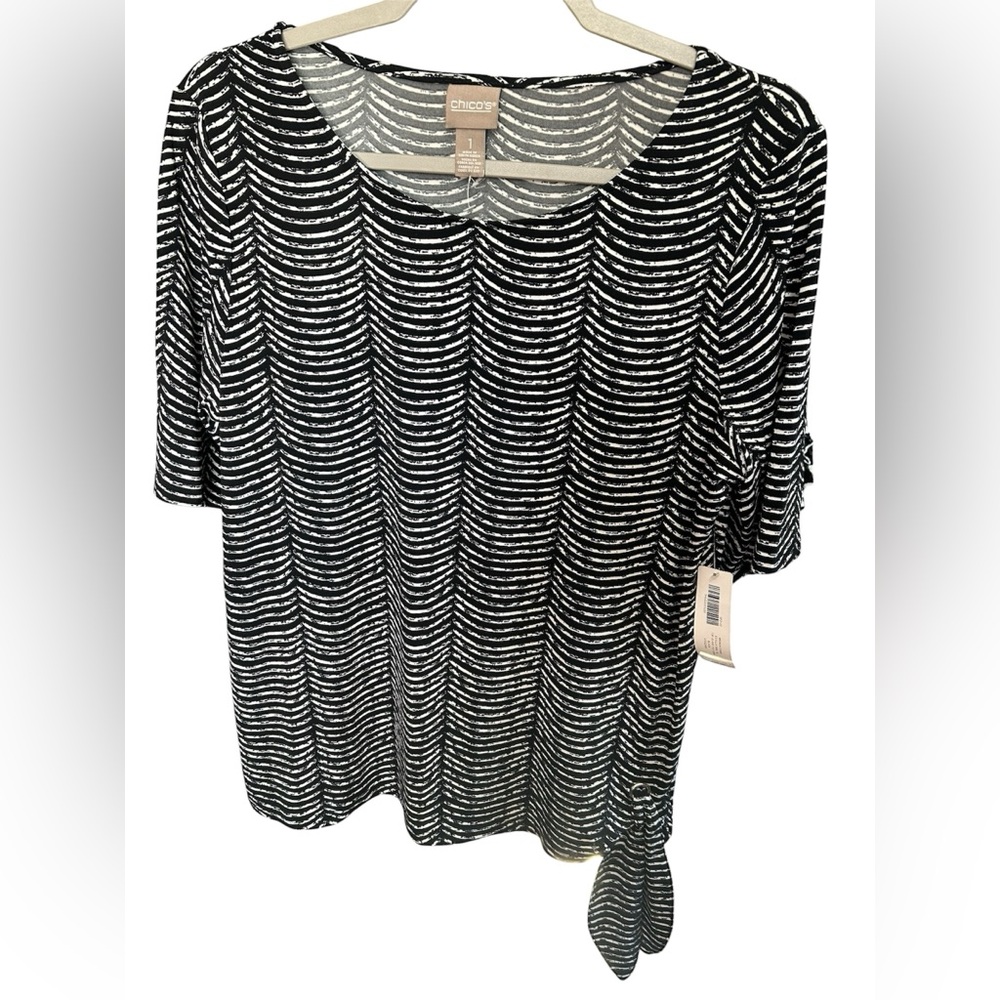 Chico's Estella Side Tie Stripe Print Scoop Neck Top Size 1 NWT